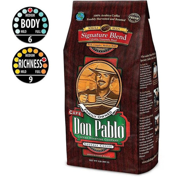 Cafe Don Pablo Signature Blend Whole Bean Coffee, Medium-Dark Roast, 2 Lb Bag
